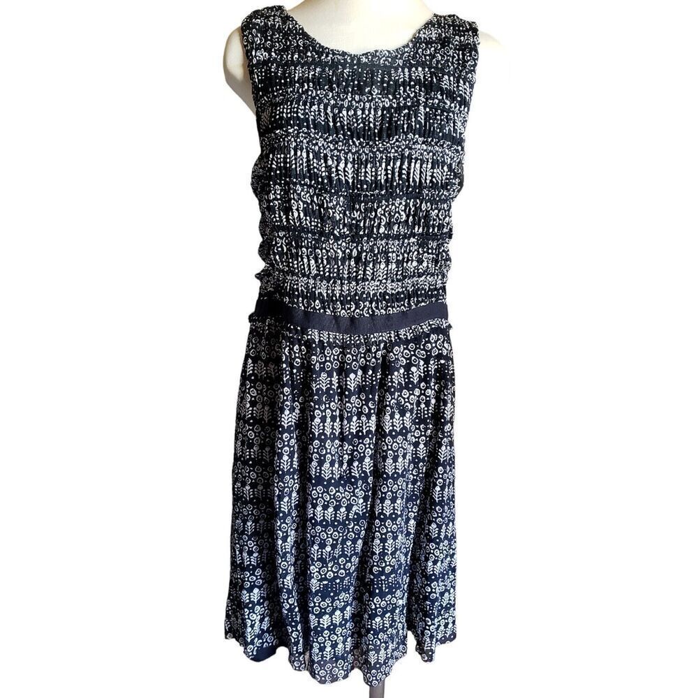 Anthropologie Swiss Dots Dress Womens Size L Black White Mini Shift Sleeveless